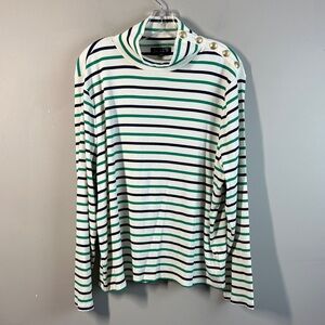 J. Crew Womens Lisbon Striped Ribbed Turtleneck  Size 3X Nautical Layers Ivory